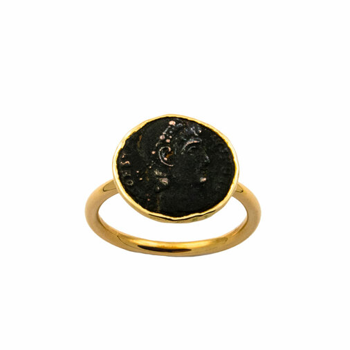 Ring aus 750 Gelbgold mit antiker Münze, nachhaltiger second hand Schmuck perfekt aufgearbeitet