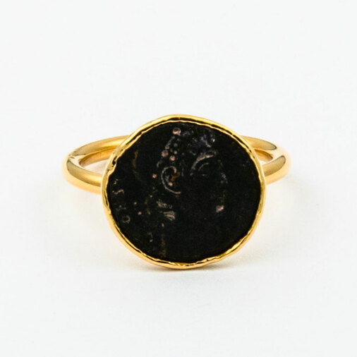 Ring aus 750 Gelbgold mit antiker Münze, nachhaltiger second hand Schmuck perfekt aufgearbeitet