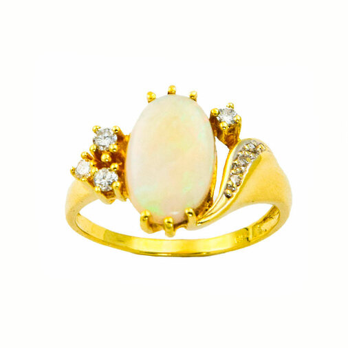 Ring aus 585 Gelbgold mit Opal und Diamant, nachhaltiger second hand Schmuck perfekt aufgearbeitet