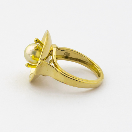 Ring aus 585 Gelbgold mit Perle, hochwertiger second hand Schmuck perfekt aufgearbeitet