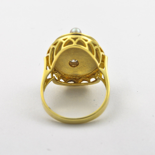 Ring aus 585 Gelbgold mit Perle und Brillant, hochwertiger second hand Schmuck perfekt aufgearbeitet