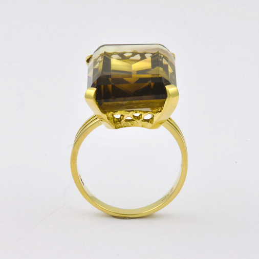 Ring aus 585 Gelbgold mit Rauchquarz, hochwertiger second hand Schmuck perfekt aufgearbeitet