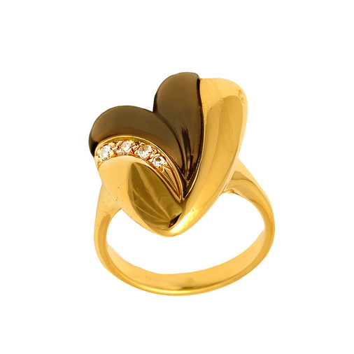 Ring aus 750 Gelbgold mit Rauchquarz und Brillant, hochwertiger second hand Schmuck perfekt aufgearbeitet