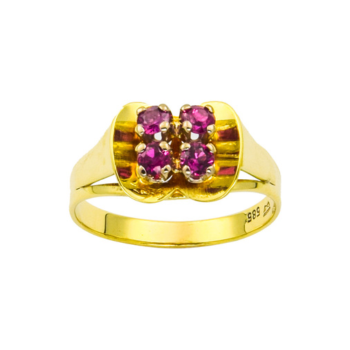 Ring aus 585 Gelbgold mit Rubin, nachhaltiger second hand Schmuck perfekt aufgearbeitet