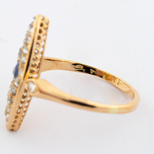 Ring aus 585 Gelbgold mit Saphir und Diamant, 19. Jahrhundert, nachhaltiger second hand Schmuck perfekt aufgearbeitet