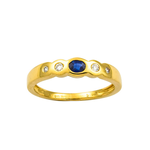 Ring aus 750 Gelbgold mit Saphir und Brillant, nachhaltiger second hand Schmuck perfekt aufgearbeitet