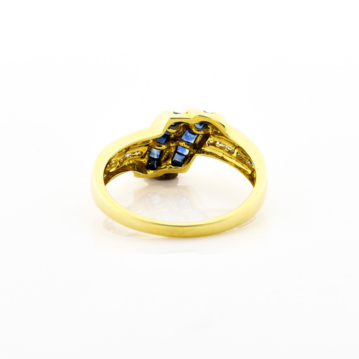 Saphirring aus 585 Gelbgold mit Diamant, nachhaltiger second hand Schmuck perfekt aufgearbeitet