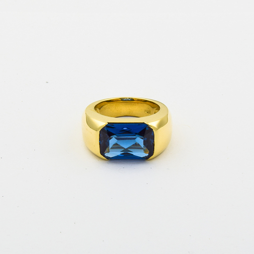Ring aus 585 Gelbgold mit synth. Stein, nachhaltiger second hand Schmuck perfekt aufgearbeitet