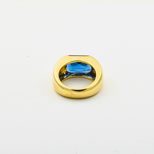 Ring aus 585 Gelbgold mit synth. Stein, nachhaltiger second hand Schmuck perfekt aufgearbeitet