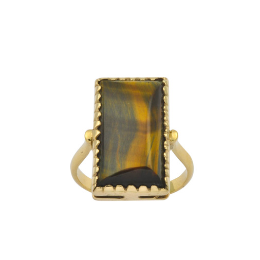 Ring aus 585 Gelbgold mit Tigerauge, hochwertiger second hand Schmuck perfekt aufgearbeitet