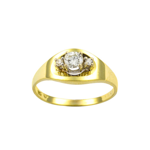Ring aus 585 Gelb- und Weißgold mit Brillant und Diamant, hochwertiger second hand Schmuck perfekt aufgearbeitet