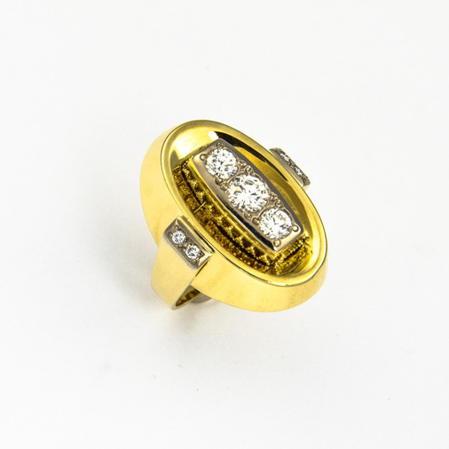 Ring aus 585 Gelb- und Weißgold mit Brillant, vintage, hochwertiger second hand Schmuck perfekt aufgearbeitet