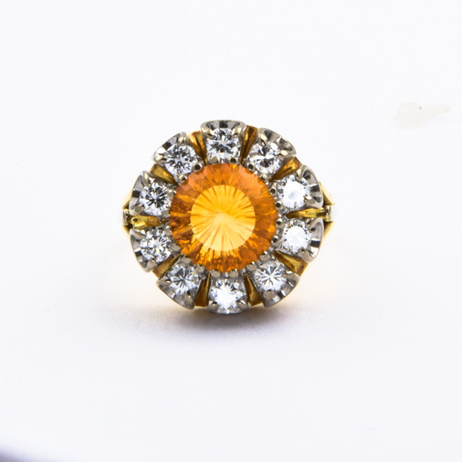 Ring aus 750 Gelb- und Weißgold mit Citrin und Brillant, nachhaltiger second hand Schmuck perfekt aufgearbeitet