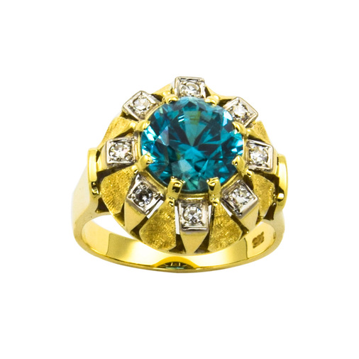 Ring aus 585 Gelb- und Weißgold mit Diamant und Zirkon, nachhaltiger second hand Schmuck perfekt aufgearbeitet