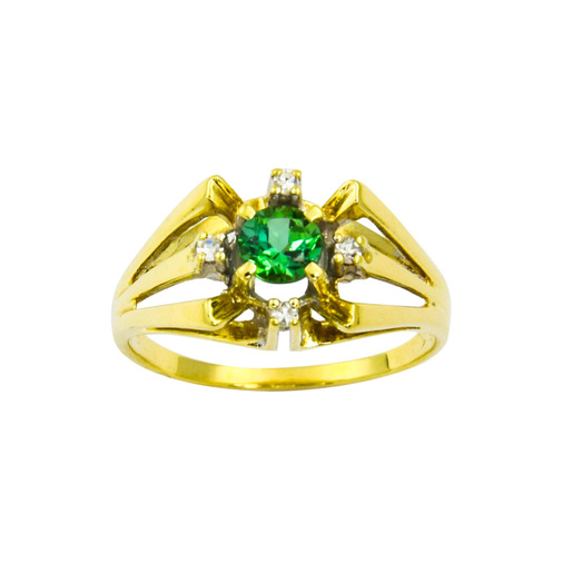 Ring aus 585 Gelb- und Weißgold mit Turmalin und Diamant, nachhaltiger second hand Schmuck perfekt aufgearbeitet