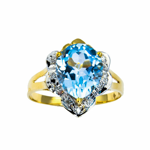 Ring aus 585 Gelb- und Weißgold mit Topas und Diamant, nachhaltiger second hand Schmuck perfekt aufgearbeitet