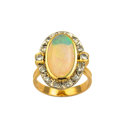 Ring aus 585 Gelb- und Weißgold mit Opal und Brillant, nachhaltiger second hand Schmuck perfekt aufgearbeitet