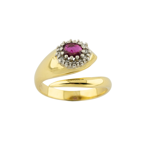 Ring aus 750 Gelb- und Weißgold mit Rubin und Diamant, nachhaltiger second hand Schmuck perfekt aufgearbeitet