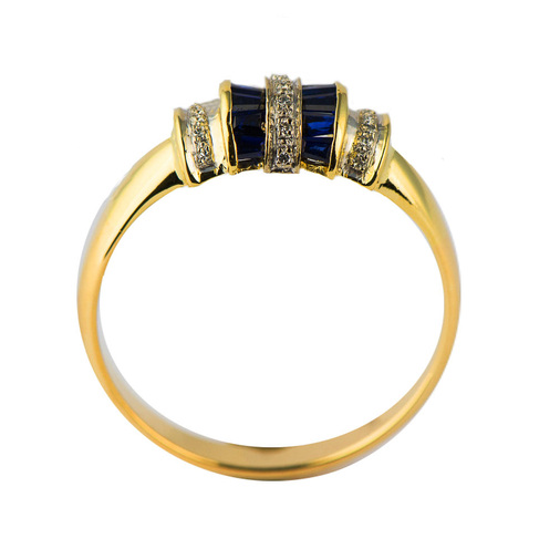 Ring aus 750 Gelb- und Weißgold mit Saphir und Brillant, hochwertiger second hand Schmuck perfekt aufgearbeitet