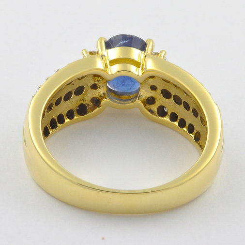 Ring aus 585 Gelb- und Weißgold mit Saphir, Brillant und Diamant, hochwertiger second hand Schmuck perfekt aufgearbeitet