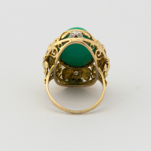 Ring aus 585 Gelb- und Weißgold mit Türkis und Diamant, hochwertiger second hand Schmuck perfekt aufgearbeitet