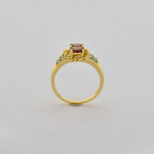 Ring aus 585 Gelbgold mit Zirkon und Topas, nachhaltiger second hand Schmuck perfekt aufgearbeitet