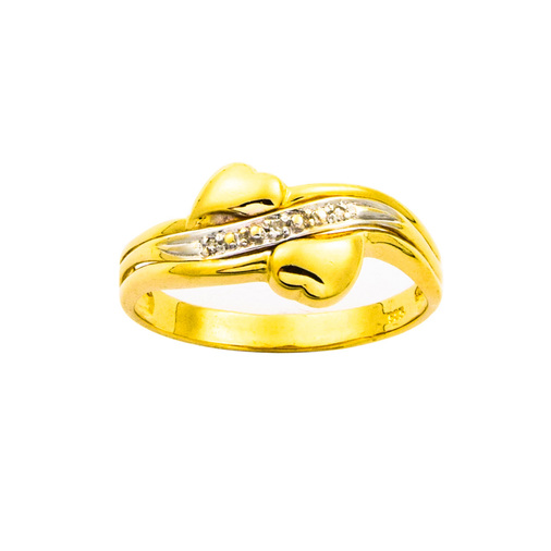 Ring Herzen aus 585 Gelb- und Weißgold mit Diamant, nachhaltiger second hand Schmuck perfekt aufgearbeitet