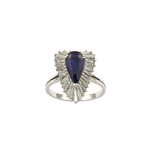 Ring aus 950 Platin mit Saphir und Diamant, hochwertiger second hand Schmuck perfekt aufgearbeitet