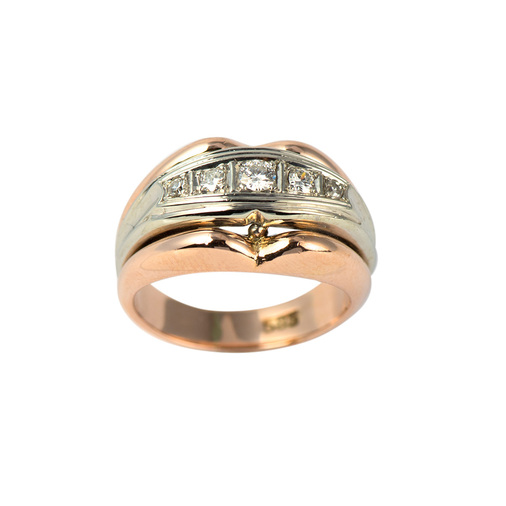 Ring aus 585 Rot- und Weißgold mit Brillant und Diamant, hochwertiger second hand Schmuck perfekt aufgearbeitet