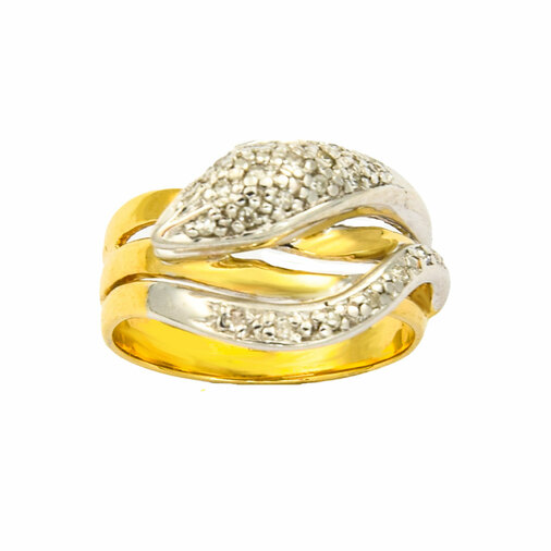 Diamantring Schlange aus 585 Gelb- und Weißgold, nachhaltiger second hand Schmuck perfekt aufgearbeitet