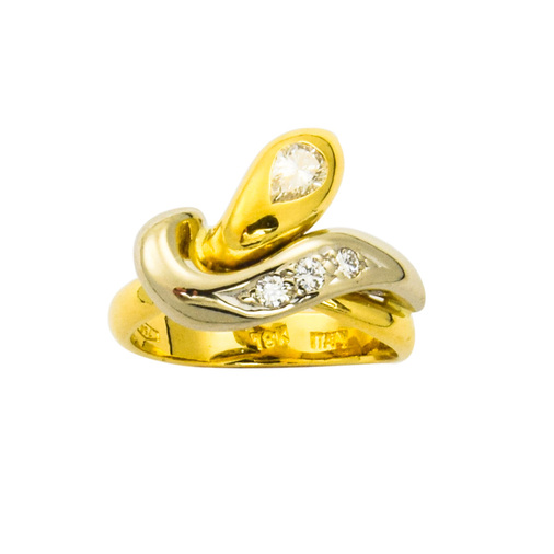 Ring Schlange aus 750 Gelb- und Weißgold mit Diamant und Brillant, nachhaltiger second hand Schmuck perfekt aufgearbeitet