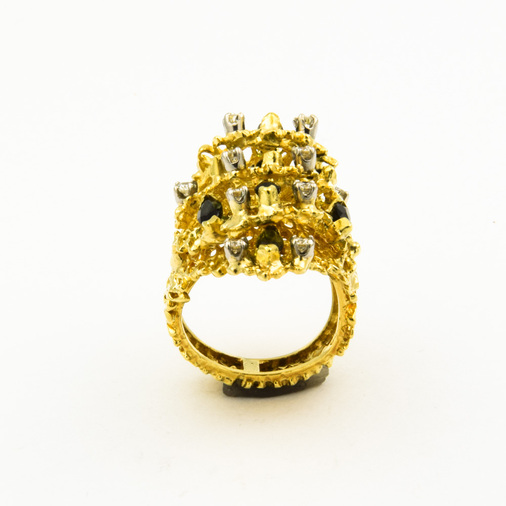 Ring Terraco aus 750 Gelb- und Weißgold mit Turmalin und Brillant, nachhaltiger second hand Schmuck perfekt aufgearbeitet