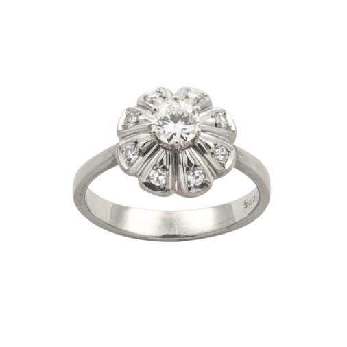 Ring aus 585 Weißgold mit Brillant und Diamant, hochwertiger second hand Schmuck perfekt aufgearbeitet