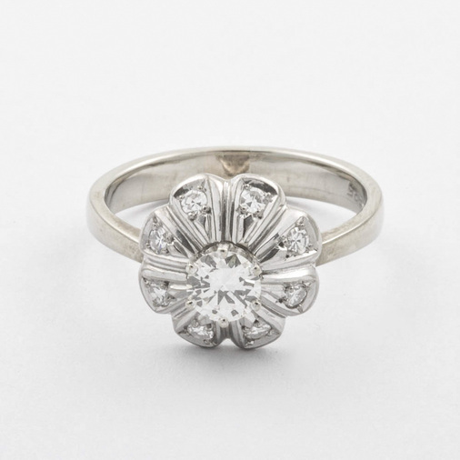 Ring aus 585 Weißgold mit Brillant und Diamant, hochwertiger second hand Schmuck perfekt aufgearbeitet