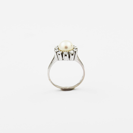 Perlenring aus 750 Weißgold mit Brillant, nachhaltiger second hand Schmuck perfekt aufgearbeitet
