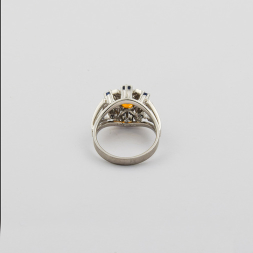 Ring aus 585 Weißgold mit Citrin und Saphir, nachhaltiger second hand Schmuck perfekt aufgearbeitet