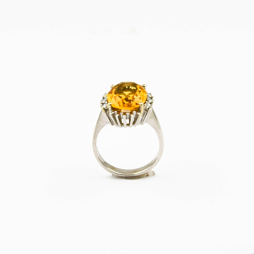 Ring aus 585 Weißgold mit Citrin und Diamant, nachhaltiger second hand Schmuck perfekt aufgearbeitet