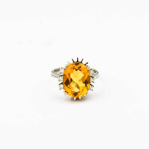 Ring aus 585 Weißgold mit Citrin und Diamant, nachhaltiger second hand Schmuck perfekt aufgearbeitet