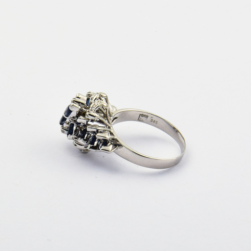 Saphirring aus 585 Weißgold mit Diamant, nachhaltiger second hand Schmuck perfekt aufgearbeitet