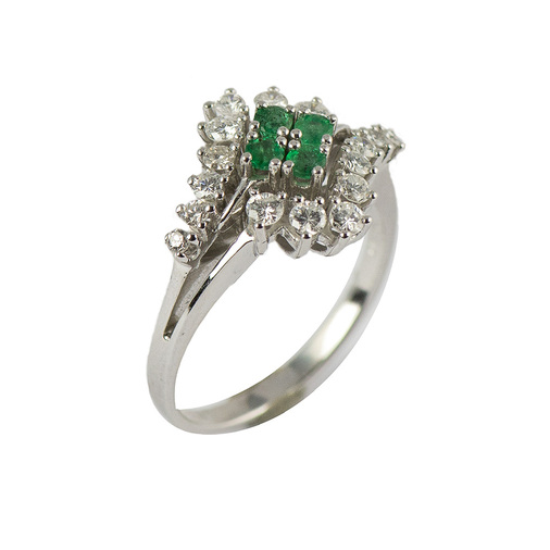 Ring aus 585 Weißgold mit Smaragd und Brillant, hochwertiger second hand Schmuck perfekt aufgearbeitet