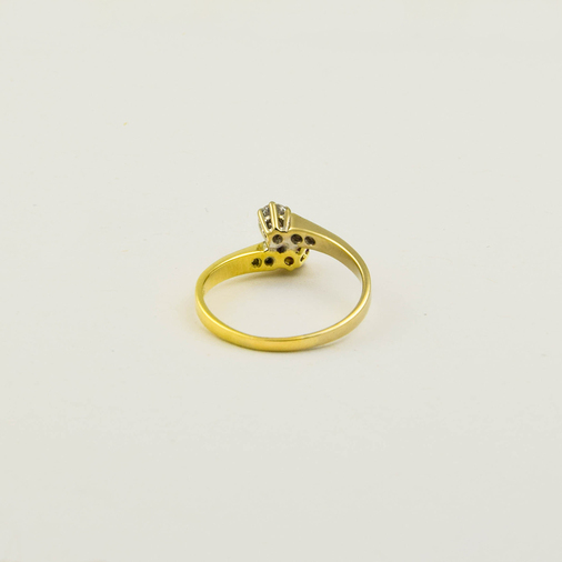 Toi-et-Moi Ring aus 585 Gelb- und Weißgold mit Rubin, Brillant und Diamant, nachhaltiger second hand Schmuck perfekt aufgearbeitet