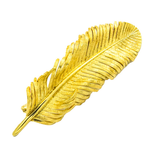 Brosche Feder aus 585 Gelbgold, nachhaltiger second hand Schmuck perfekt aufgearbeitet