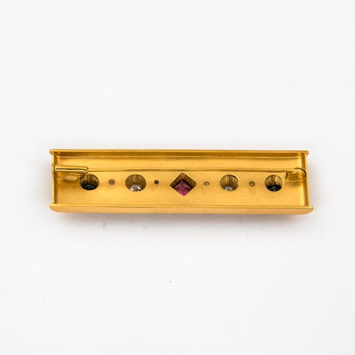 Brosche aus 585 Gelbgold mit Turmalin und Diamant, nachhaltiger second hand Schmuck perfekt aufgearbeitet