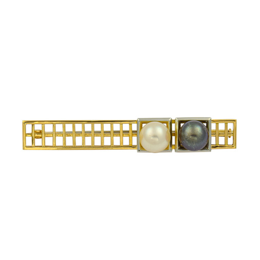 Perlenbrosche aus 750 Gelb- und Weißgold mit Perle, nachhaltiger second hand Schmuck perfekt aufgearbeitet