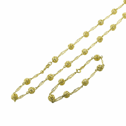 Set aus Halskette und Armband Kugeln aus 585 Gelbgold, nachhaltiger second hand Schmuck perfekt aufgearbeitet