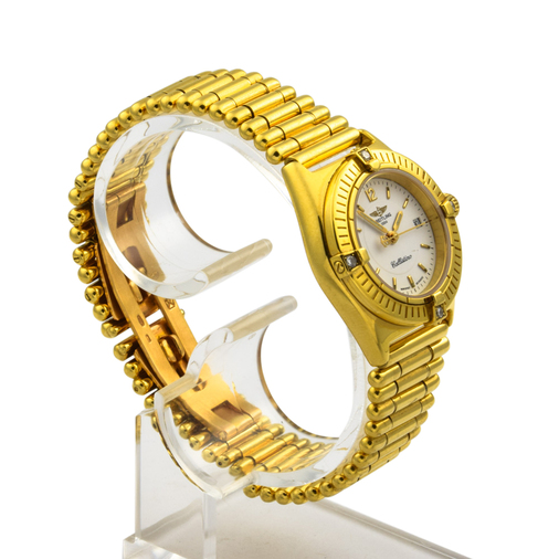 Breitling Damenarmbanduhr Callistino mit Datumsanzeige und Edelsteinbesatz, Leuchtziffern und drehbare Lünette, gebrauchte Luxusuhren im Top-Zustand
