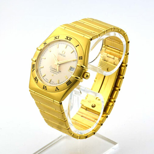 Omega Armbanduhr Constellation 95 Automatik mit Datumsanzeige und Chronometer, Leuchtindizes und Schnellschaltung, gebrauchte Luxusuhr im Top-Zustand