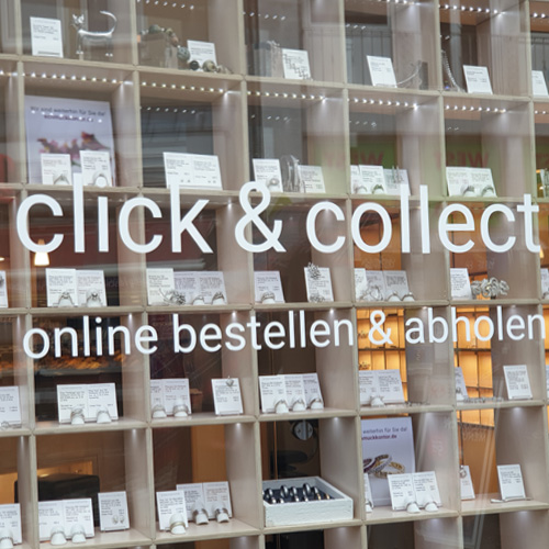 Schmuckkontor Koblenz Außenansicht - Beklebung mit click & collekt